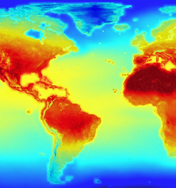 data visualization showing sea surface temperature displayed on a 2D rendering of the globe